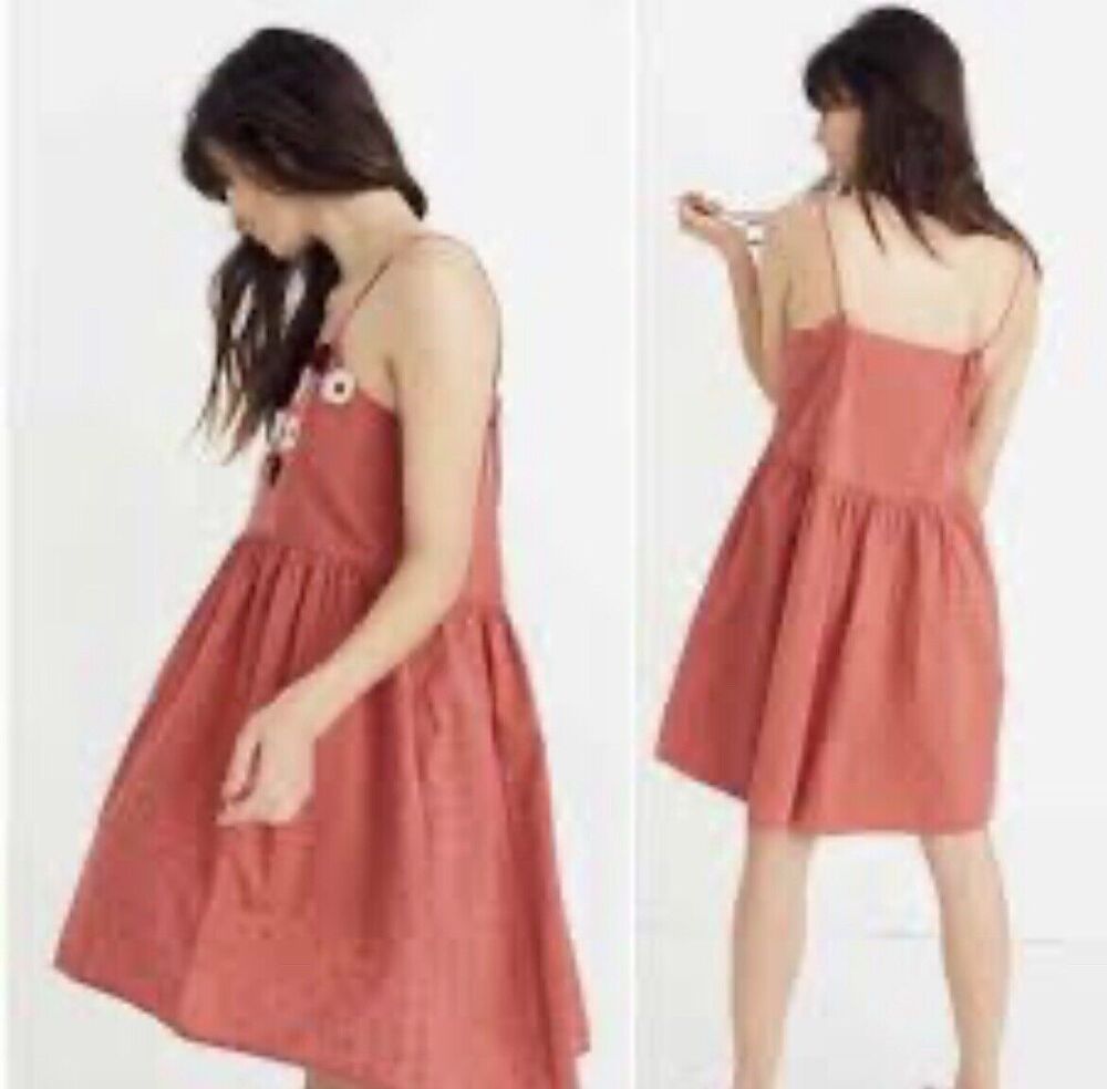 Madewell Embroidered Sunflower Dress Women’s Small Salmon/Pink /Coral Sundress